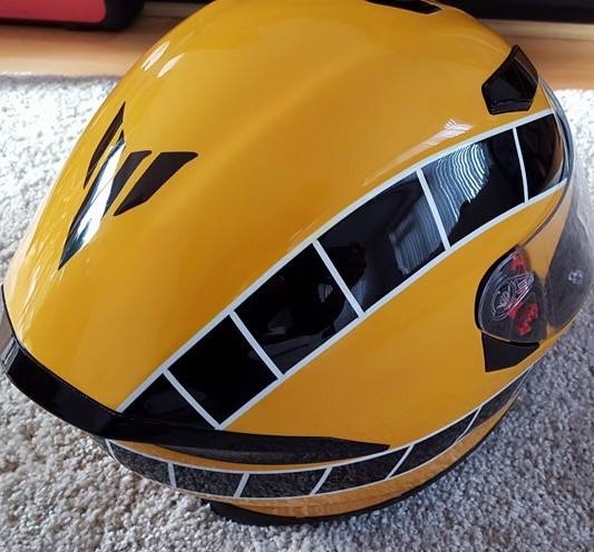 Airbrushed Painting of a Yellow Custom Helmet